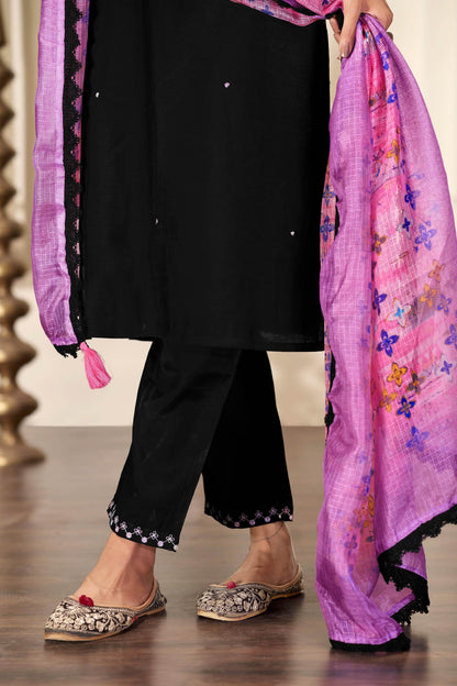 Bhumi Elegant Off-White & Black Silk Kurta Set with Dupatta for Women | Ethnic Festive Wear - warehousetech13