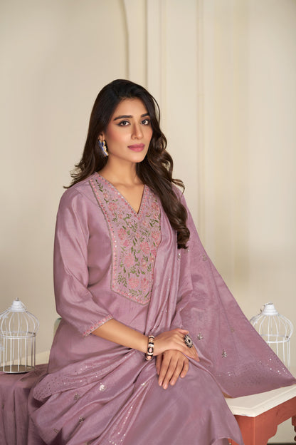 BulBul Preksha Green & Mauve Embroidered Roman Silk Salwar Suit for Women | Festive Ethnic Wear Set