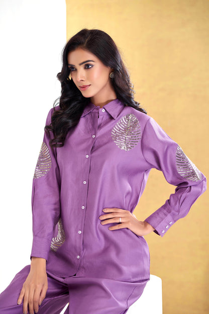 Saroj Purple & Mustard Chanderi Co-Ord Set for Women - Elegant Ethnic Wear
