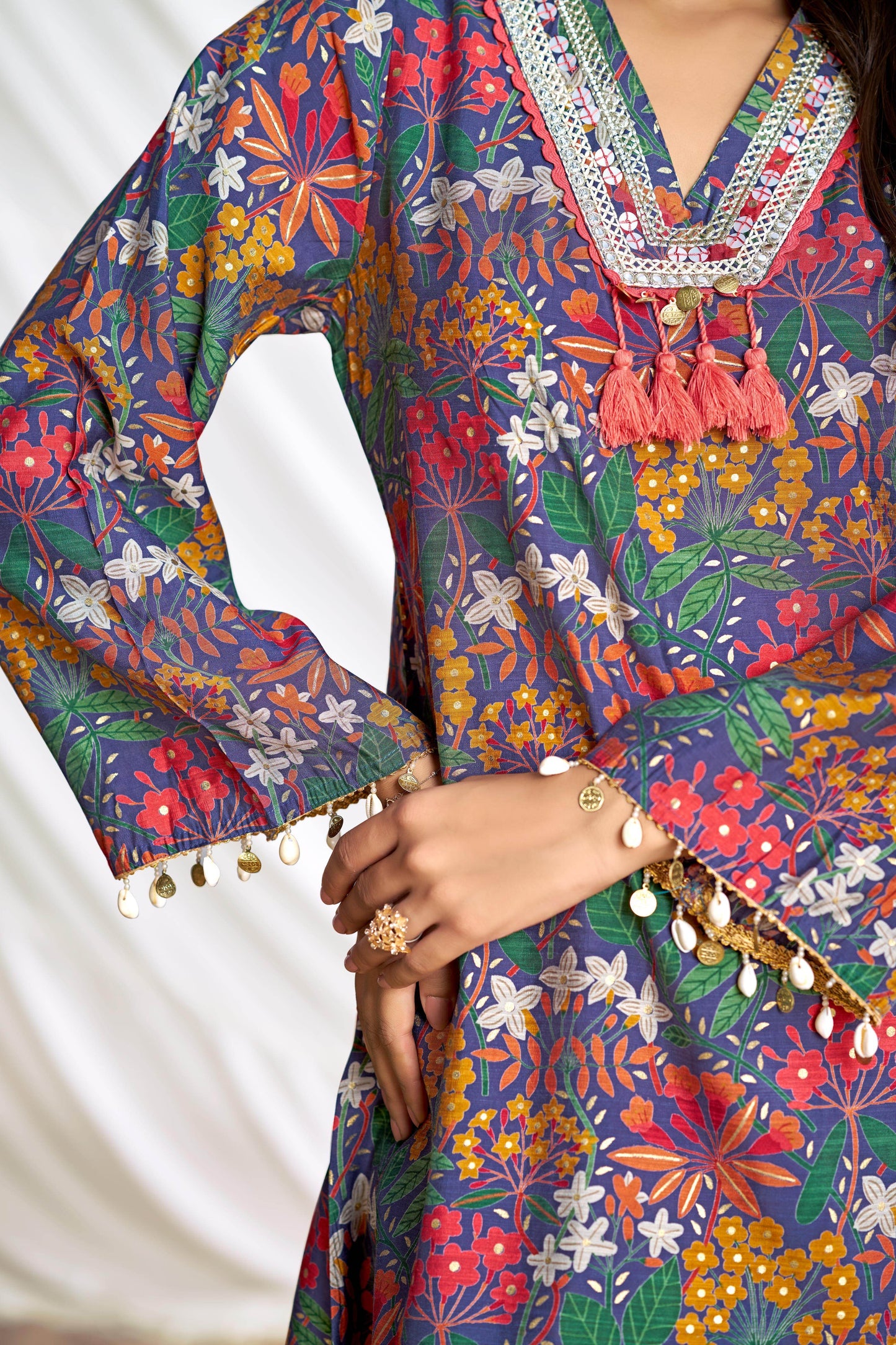 Dharvi Chanderi Fuschia & Blue Co-Ord Set - Elegant Ethnic Wear, Premium Chanderi Fabric