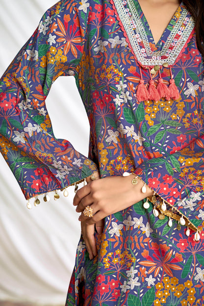 Dharvi Chanderi Fuschia & Blue Co-Ord Set - Elegant Ethnic Wear, Premium Chanderi Fabric