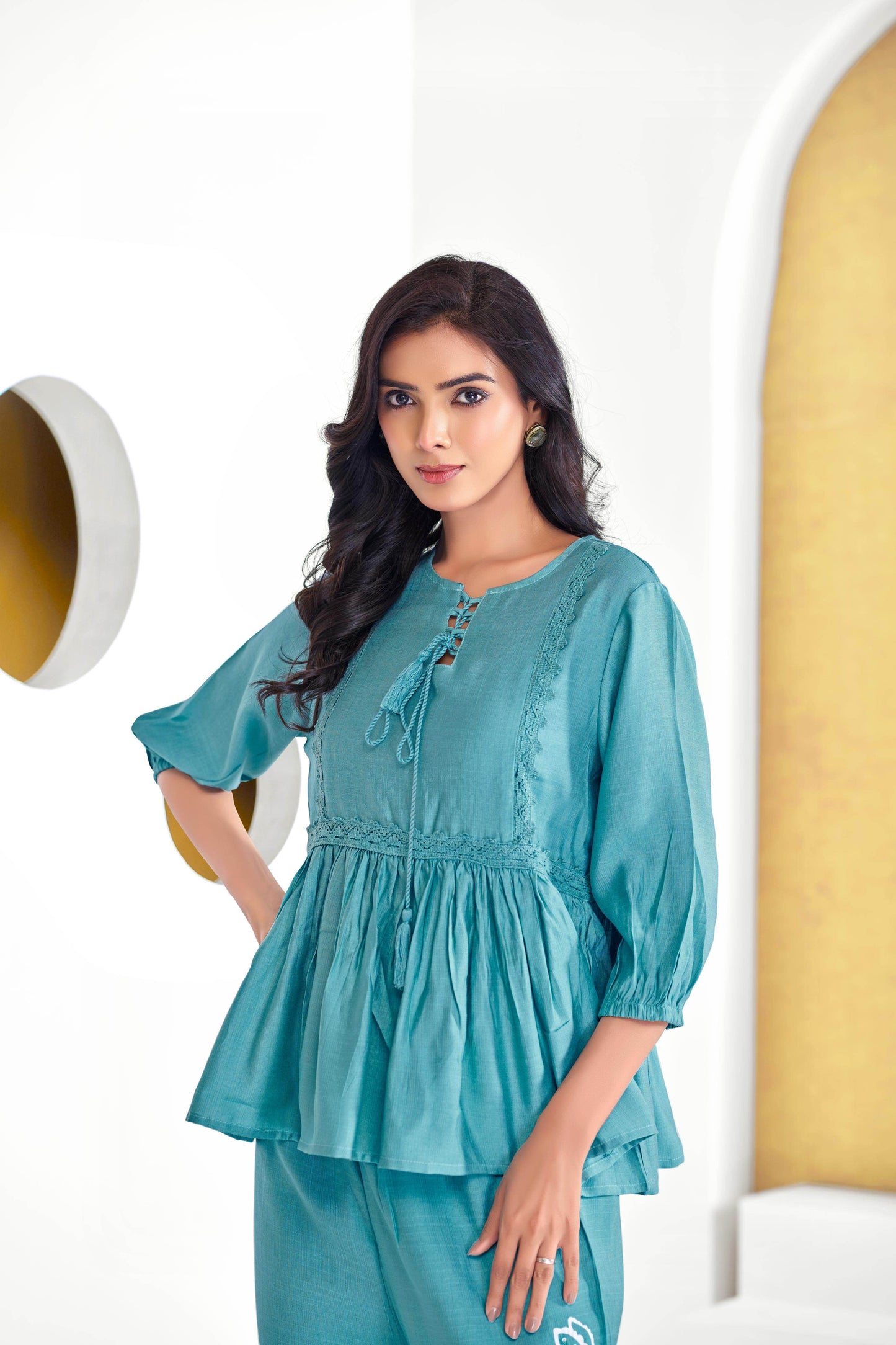 Nira Iceblue & Black Two-Piece Co-Ord Set for Women