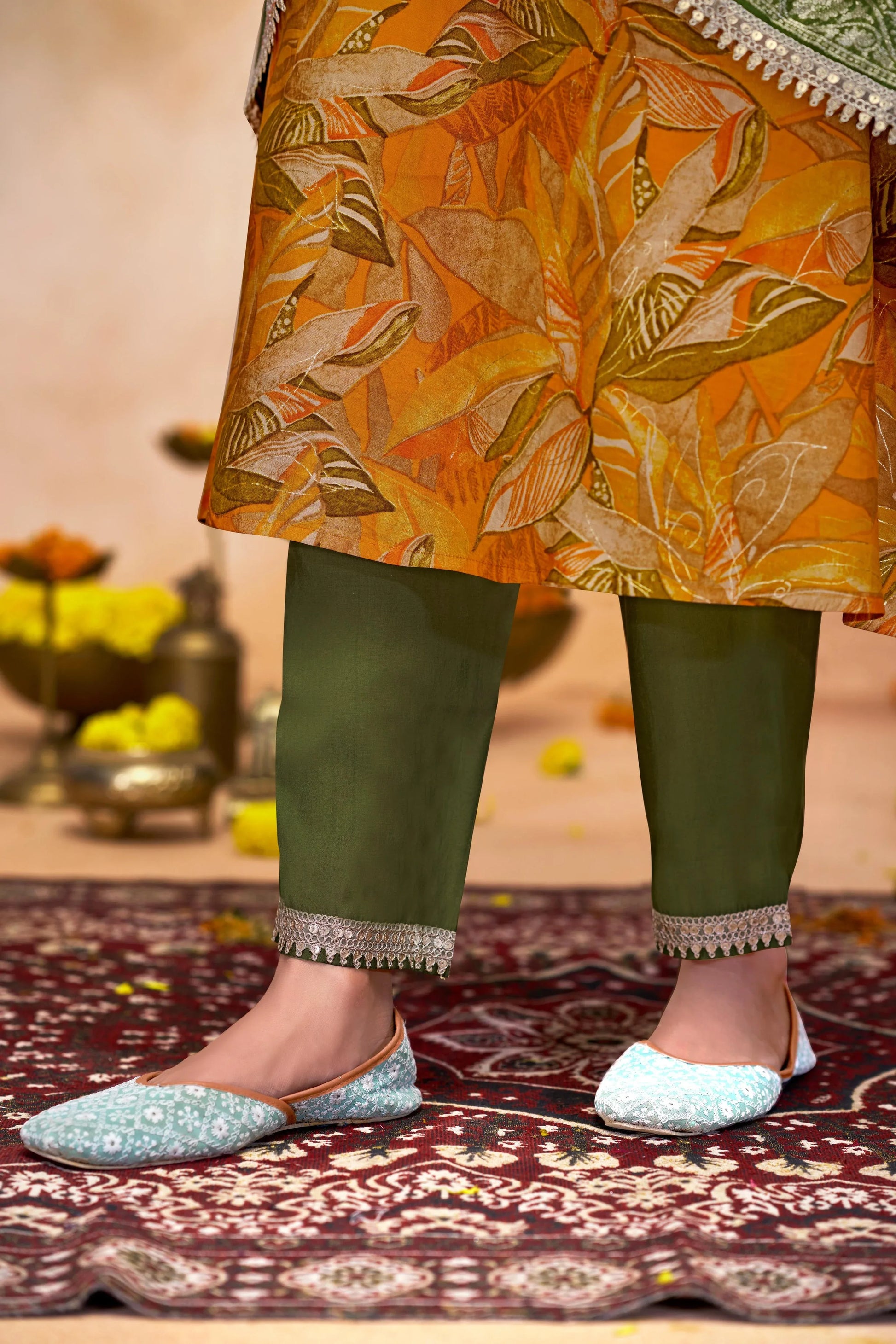 Rashmi Printed Fuchsia And Mustard Kurta Set with Dupatta – Chanderi Silk, Ethnic Wear for Women - warehousetech13