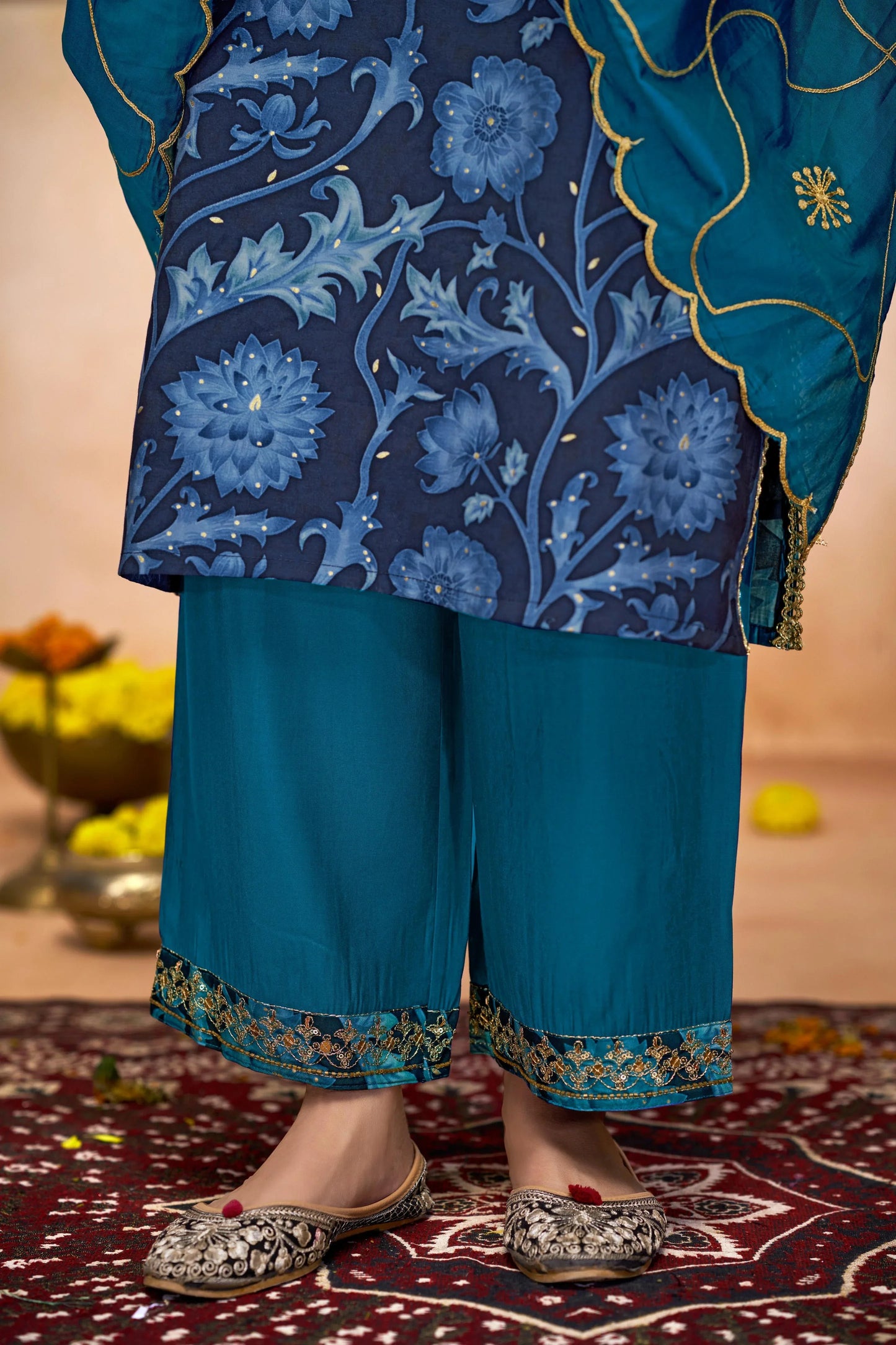 Rashmi Chanderi Navy & Pink Kurta Set with Dupatta - Elegant Modal Fabric Ethnic Wear - warehousetech13