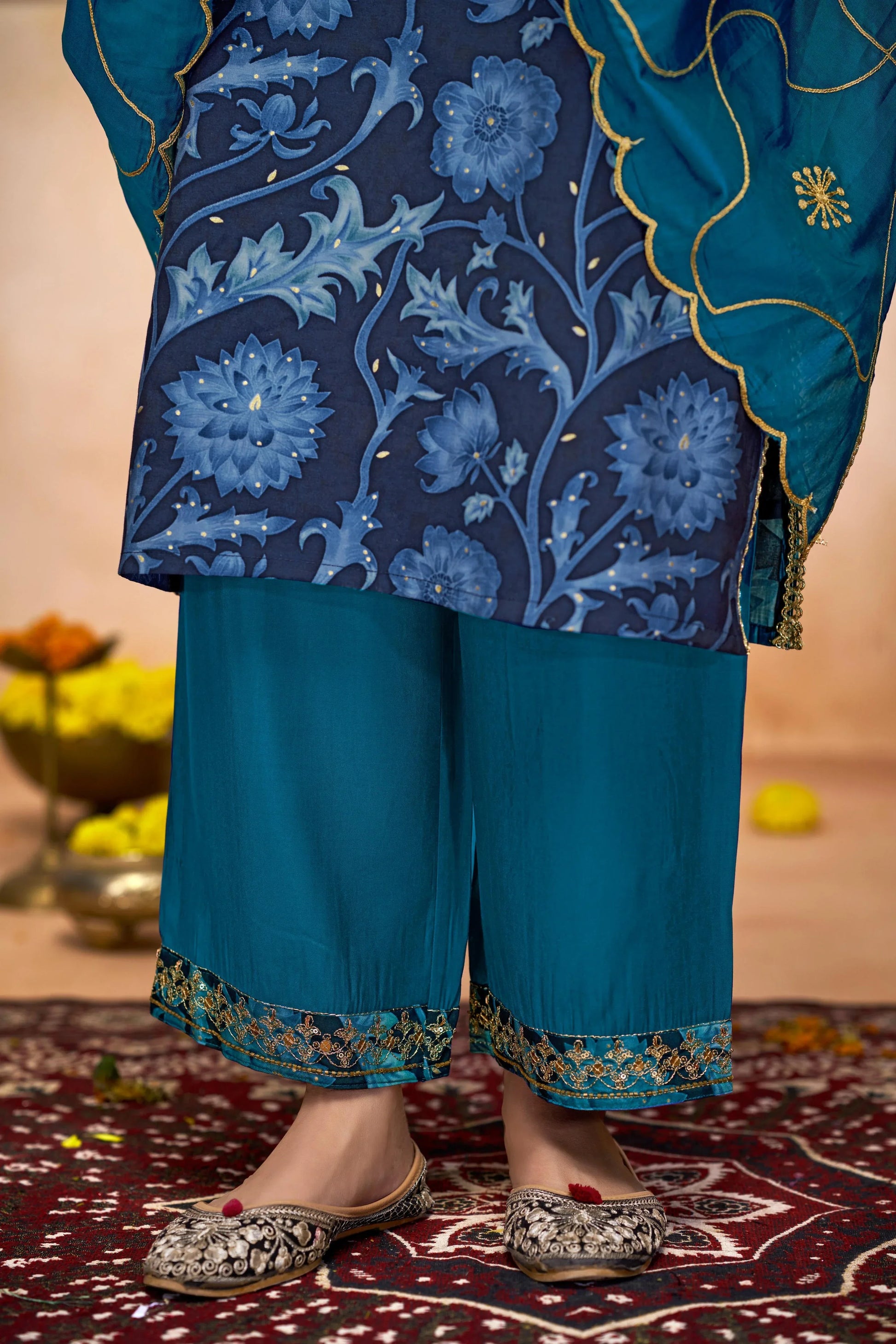 Rashmi Chanderi Navy & Pink Kurta Set with Dupatta - Elegant Modal Fabric Ethnic Wear - warehousetech13