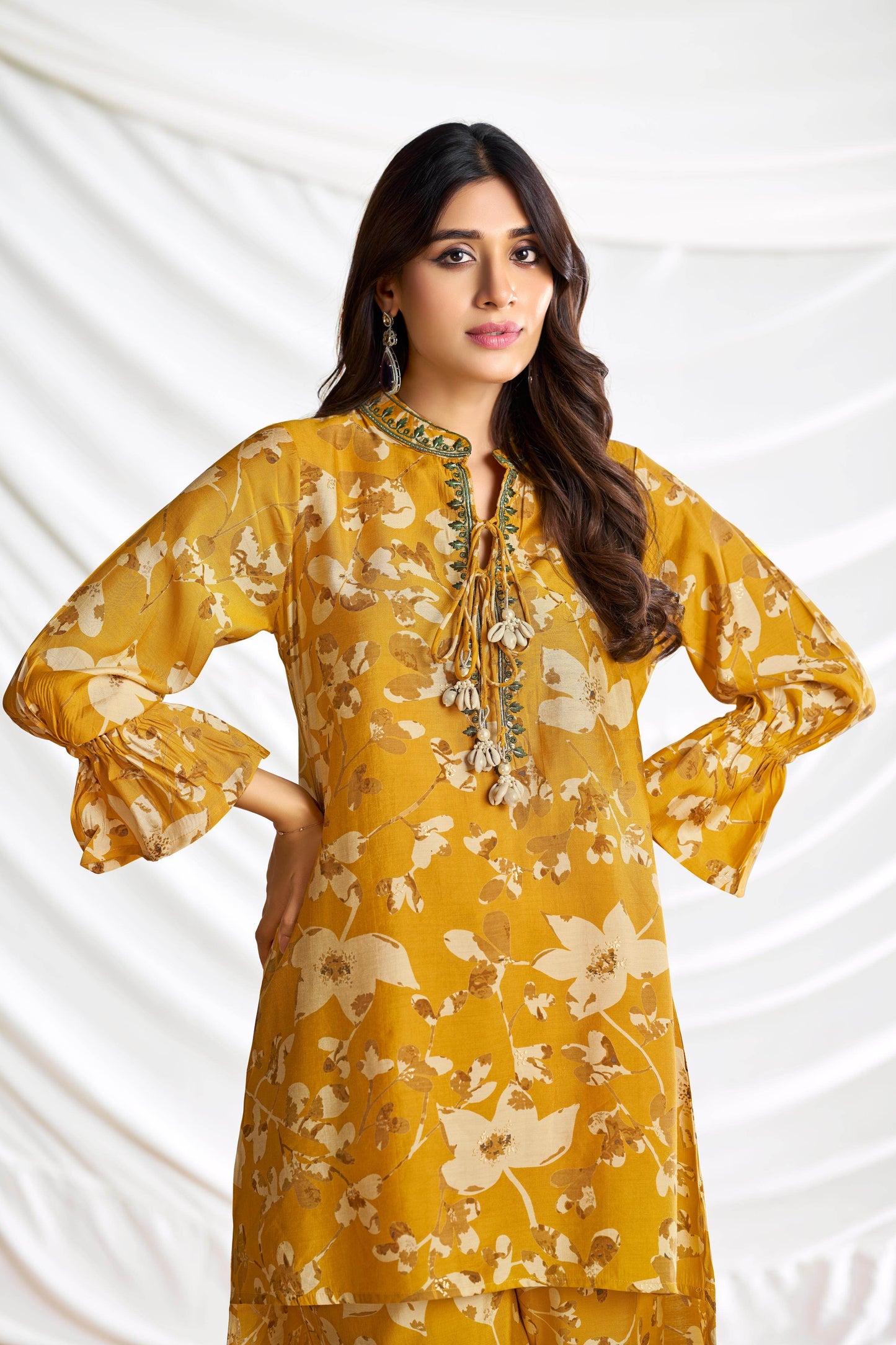 Preha Women's Mustard & Fuchsia Chanderi Co-Ord Set – Premium Silk Fabric