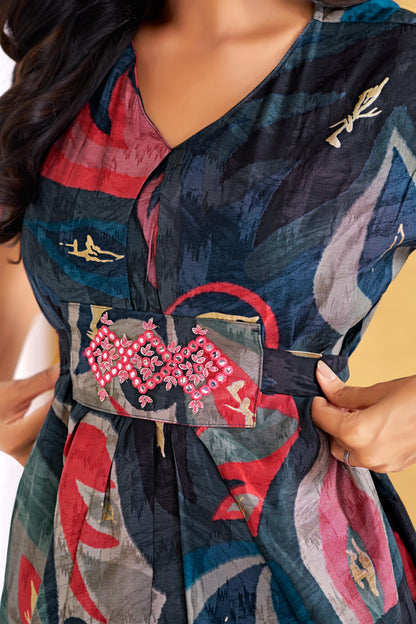 Kalki Green & Blue Modal Chanderi Women's Co-Ord Set – Elegant Ethnic Wear