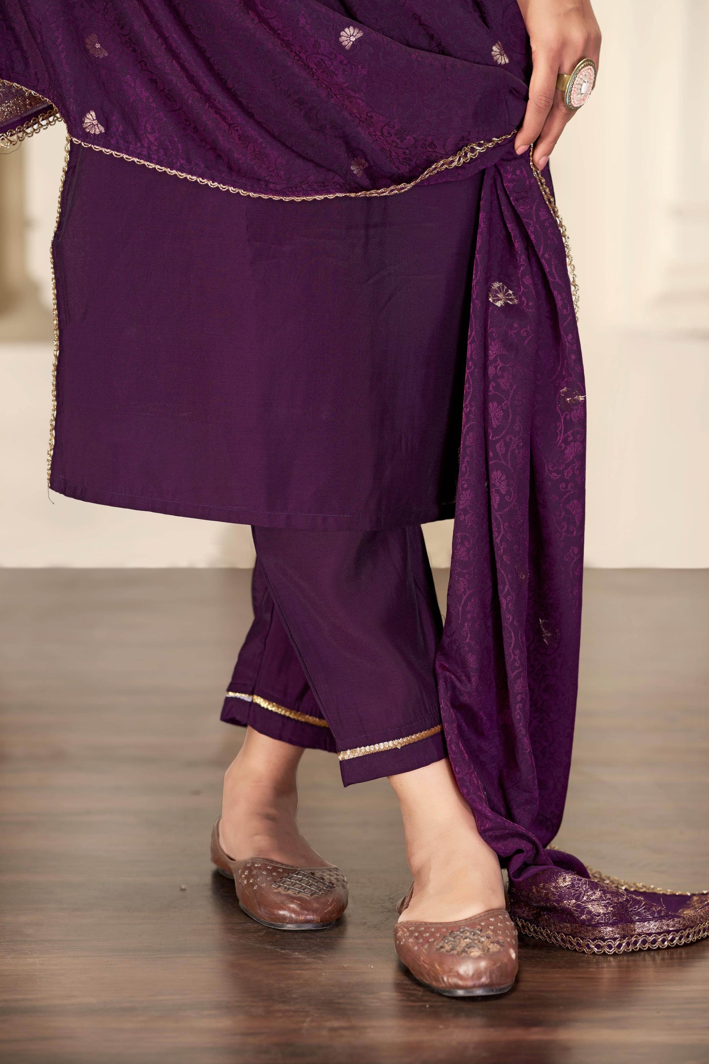 Women's Gita Purple Green Silk Kurta Set with Dupatta - Ethnic Festive Wear - warehousetech13