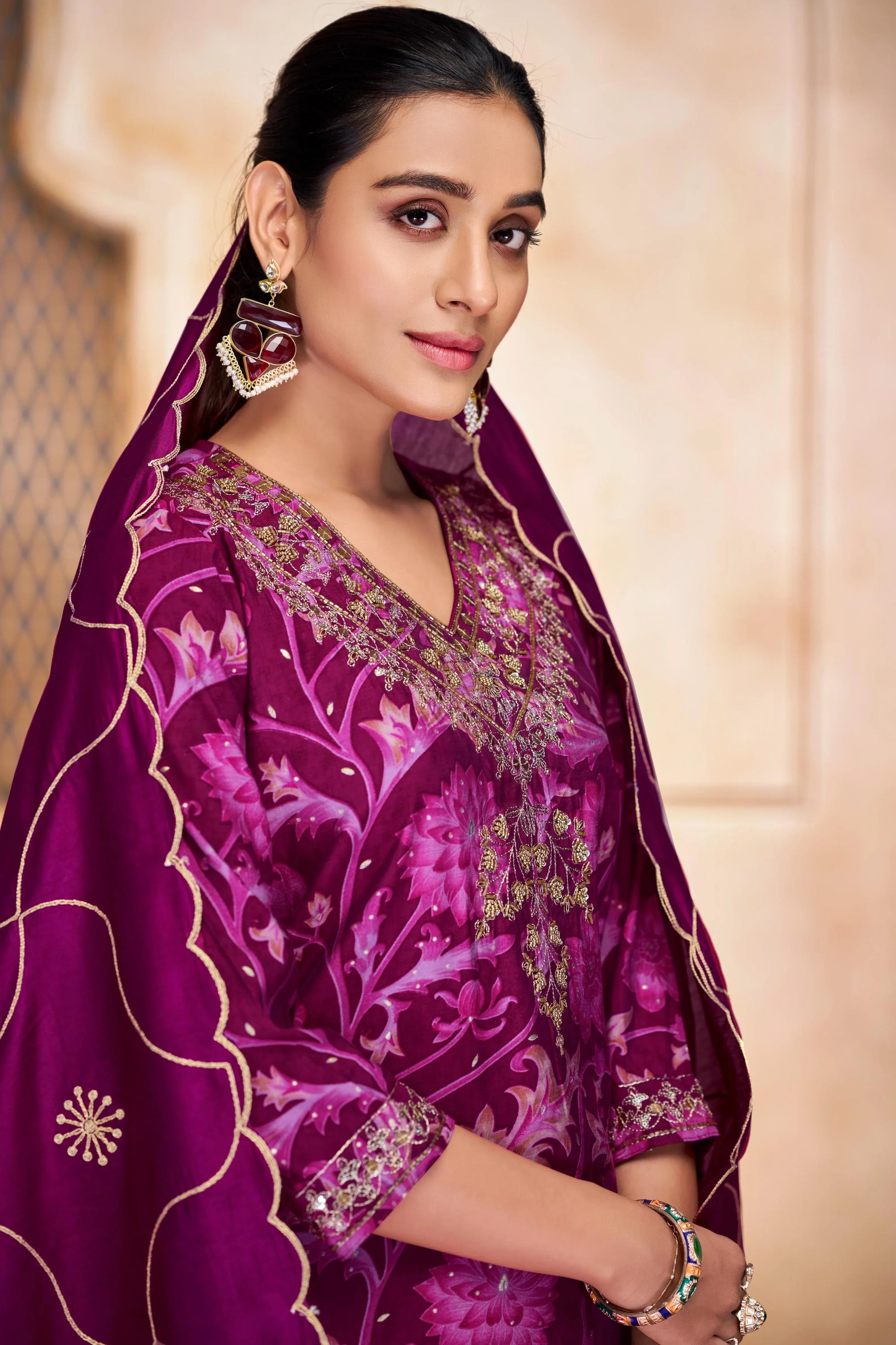 Rashmi Chanderi Navy & Pink Kurta Set with Dupatta - Elegant Modal Fabric Ethnic Wear - warehousetech13