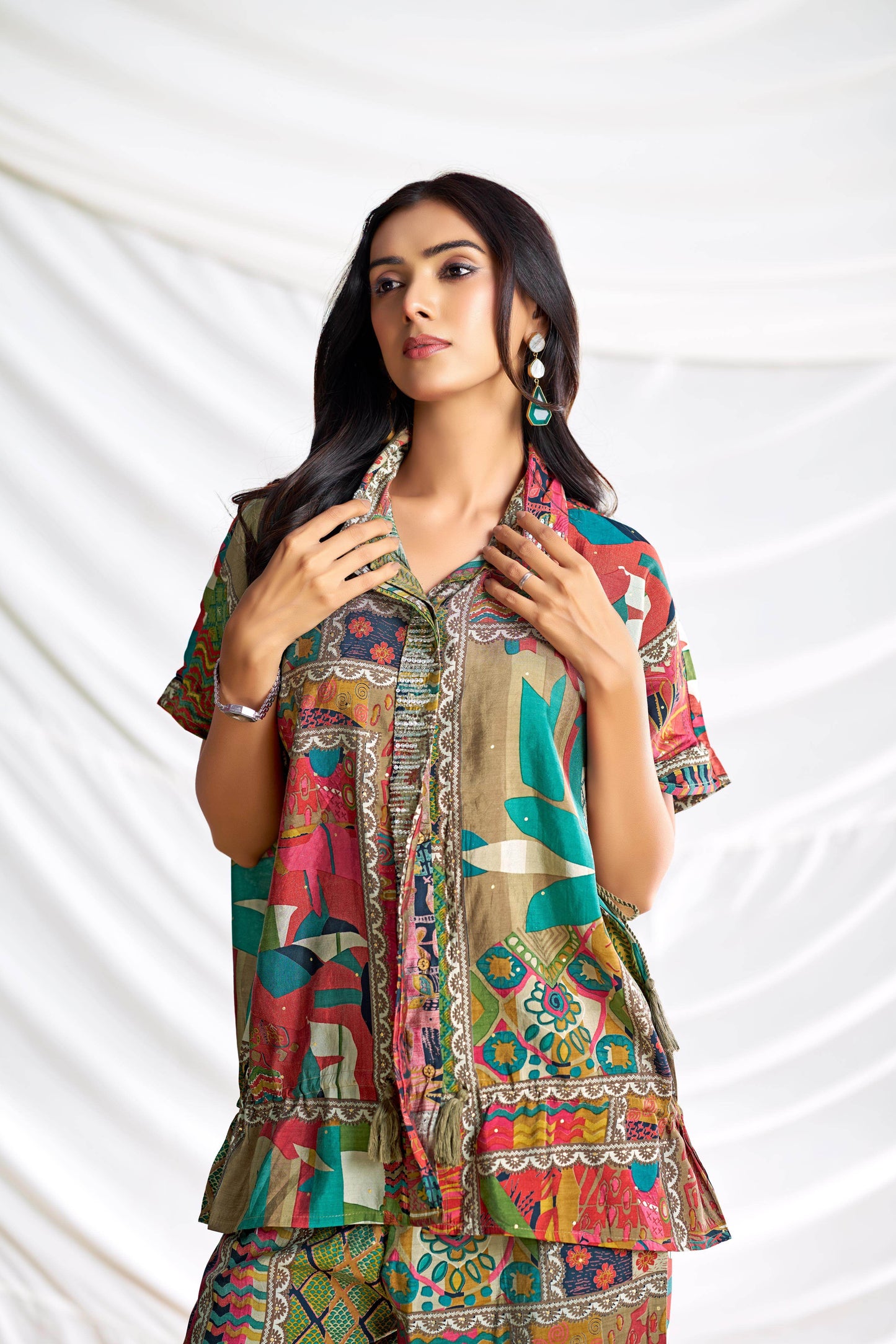 Kate Beige & Brown Chanderi Co-Ord Set - Elegant Modal Fabric Ethnic Wear