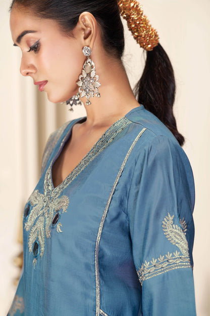 Shruti Silk Kurta Set with Dupatta - Wine & Ice Blue Ethnic Wear for Women