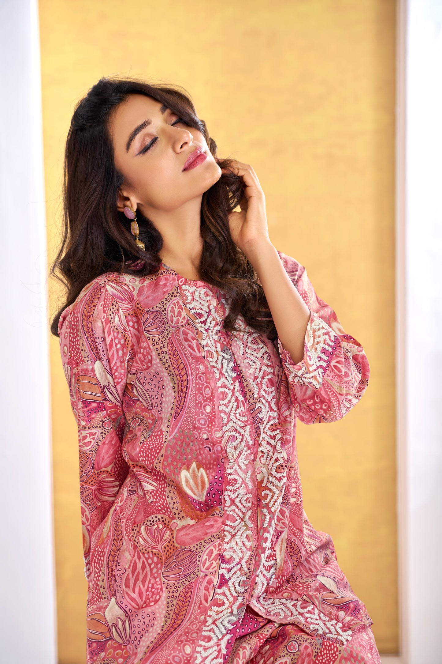 Saumya Mauve Rust Modal Chanderi Co-Ord Set with Embroidered Details