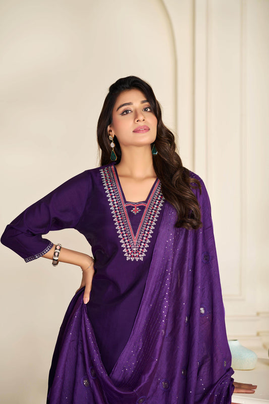 Tapasya Silk Purple and Green Kurta Set with Dupatta | Elegant Festive Wear for Women