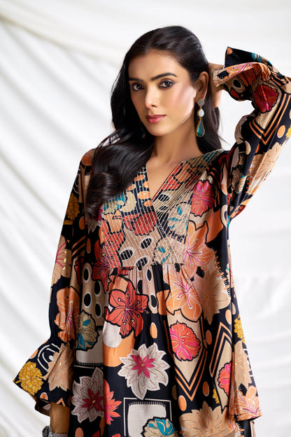 Ojasvi Red & Black Chanderi Co-Ord Set for Women – Festive Ethnic Wear, Modal Fabric