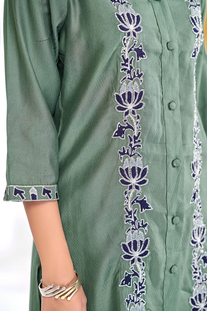 Deepti Olive & Purple Modal Chanderi Co-Ord Set for Women