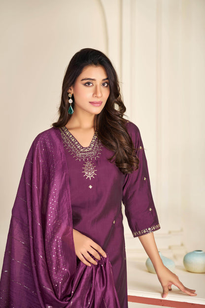 Nakshatra Green and Purple Silk Kurta Set with Dupatta – Elegant Festive Ethnic Wear for Women
