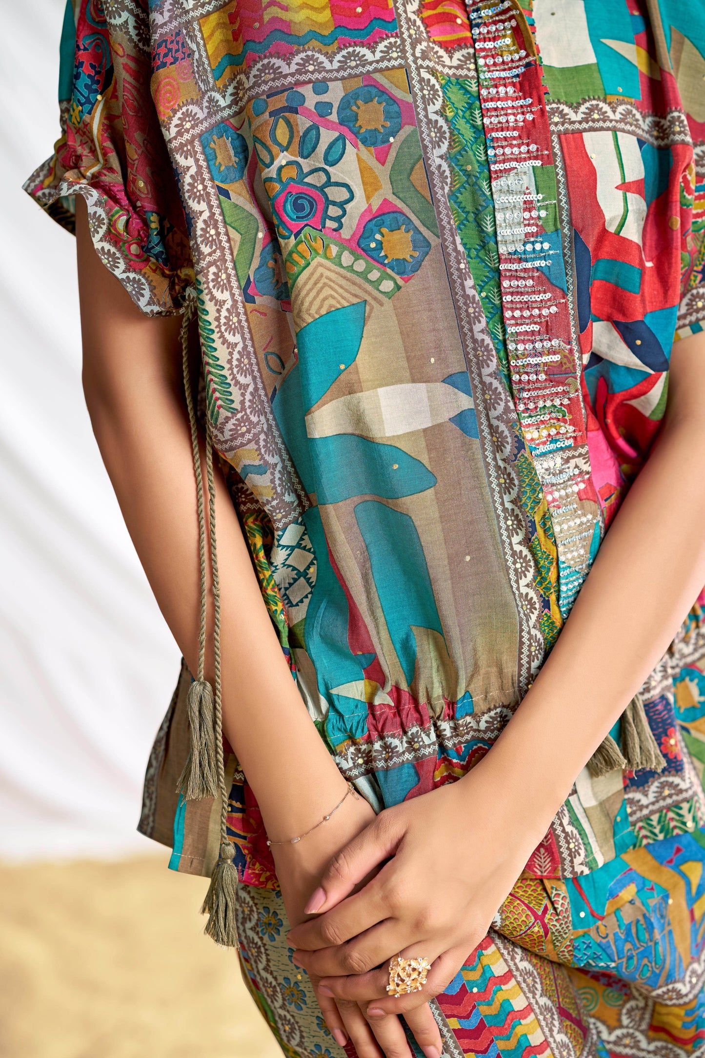 Kate Beige & Brown Chanderi Co-Ord Set - Elegant Modal Fabric Ethnic Wear