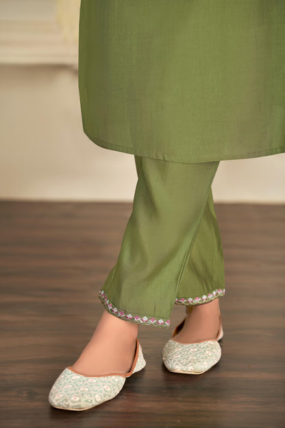 BulBul Preksha Green & Mauve Embroidered Roman Silk Salwar Suit for Women | Festive Ethnic Wear Set