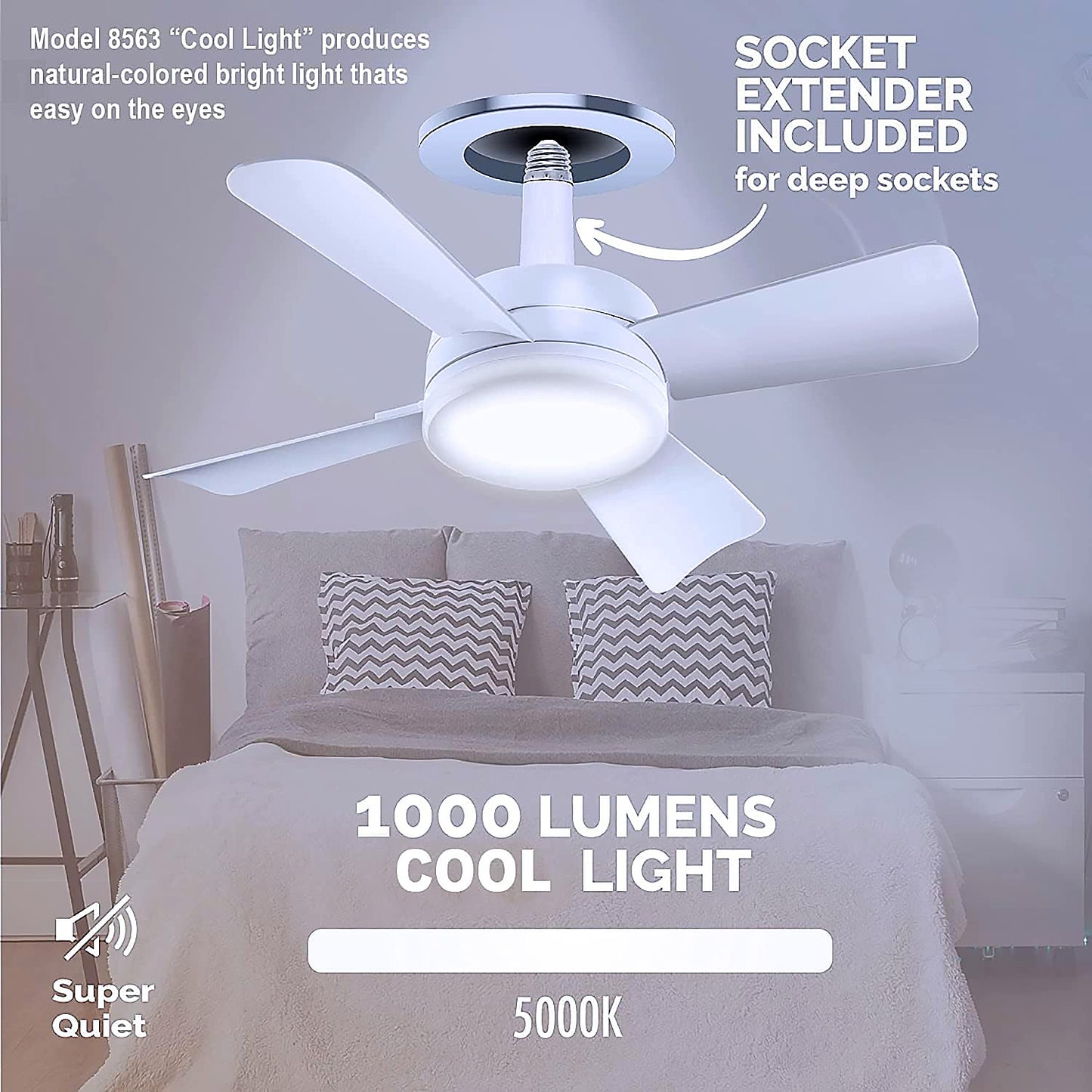 17845 Socket Fan Light Original - Cool Light Led Ceiling Fans With Lights And Remote Control Replacement For Lightbulb - Bedroom Kitchen Living Room1000 Lumens 5000 Kelvins Cool Leds (Remote Battery Not Included) - warehousetech13