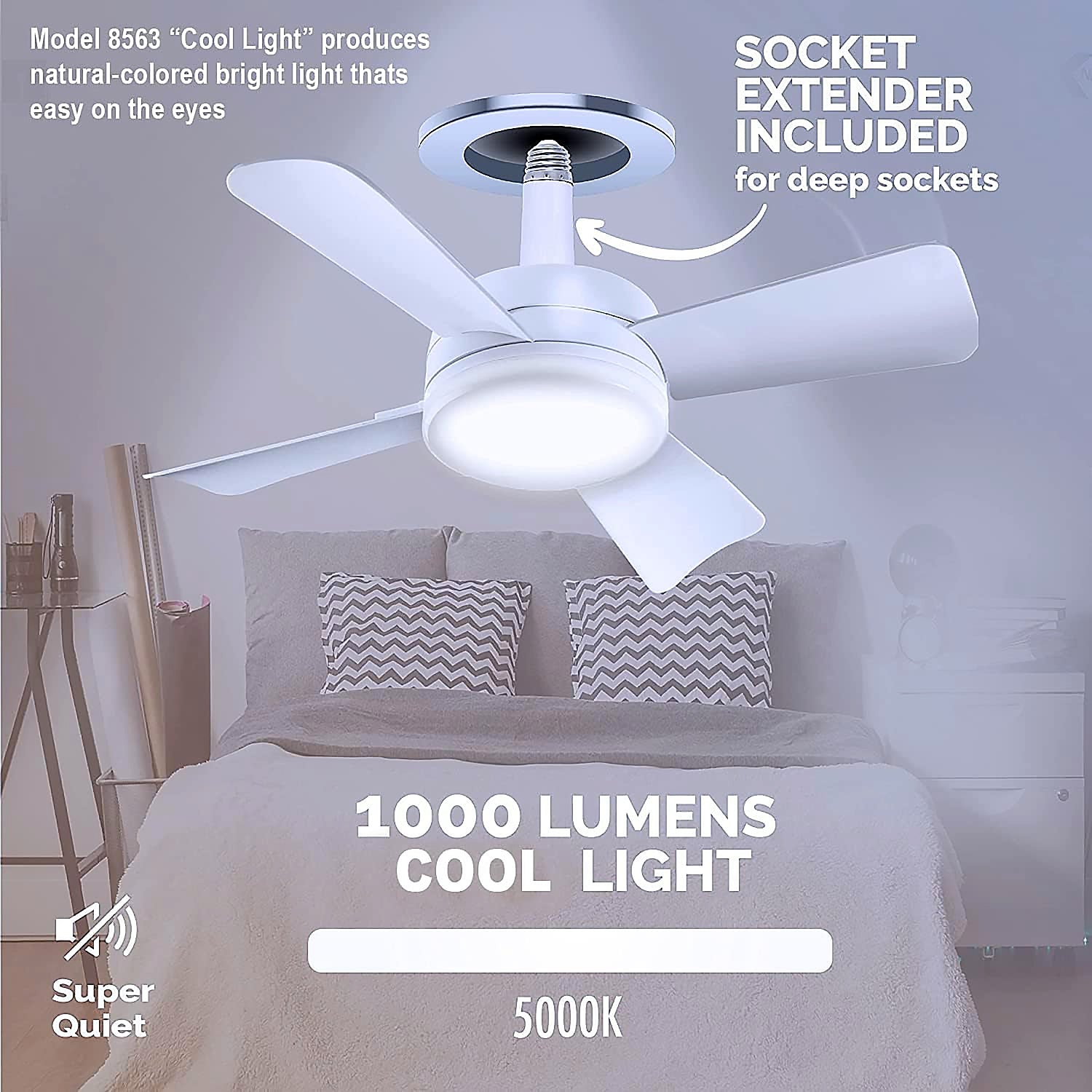 17845 Socket Fan Light Original - Cool Light Led Ceiling Fans With Lights And Remote Control Replacement For Lightbulb - Bedroom Kitchen Living Room1000 Lumens 5000 Kelvins Cool Leds (Remote Battery Not Included) - warehousetech13