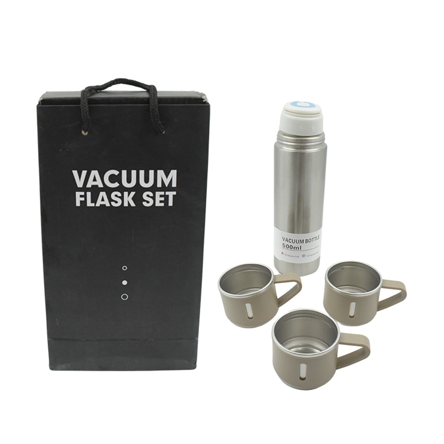 2834 Stainless Steel Vacuum Flask Set With 3 Steel Cups Combo For Coffee Hot Drink And Cold Water Flask Ideal Gifting Travel Friendly Latest Flask Bottle. (500ml) - warehousetech13