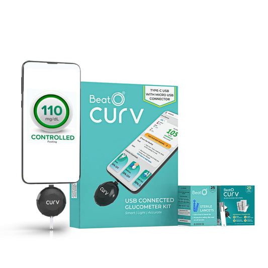 BeatO CURV Sugar Test Machine | FREE 25 Strips & 25 Lancets (Type-C USB Connector) - warehousetech13