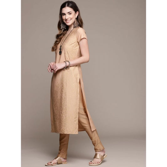 Ladies' Casual Short Sleeve Floral Print Crepe Kurti (Peach) - warehousetech13