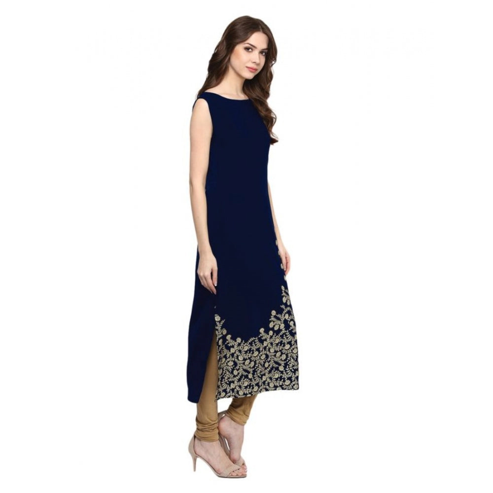 Floral Printed Crepe Kurti for Women without Sleeves (Blue) - warehousetech13