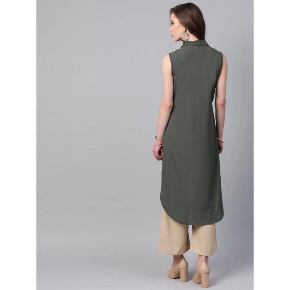 Women’s Casual Sleeveless Kurti with Palazzo Set (Grey) - warehousetech13