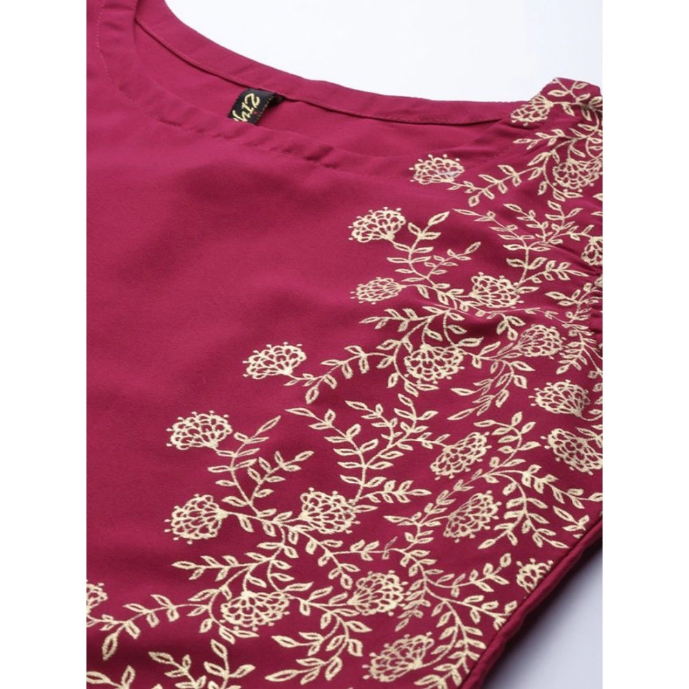 Floral Printed Crepe Kurti for Women without Sleeves (Pink) - warehousetech13