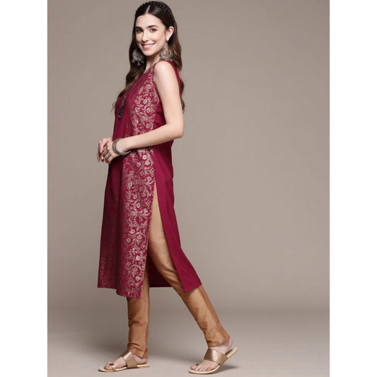 Floral Printed Crepe Kurti for Women without Sleeves (Pink) - warehousetech13