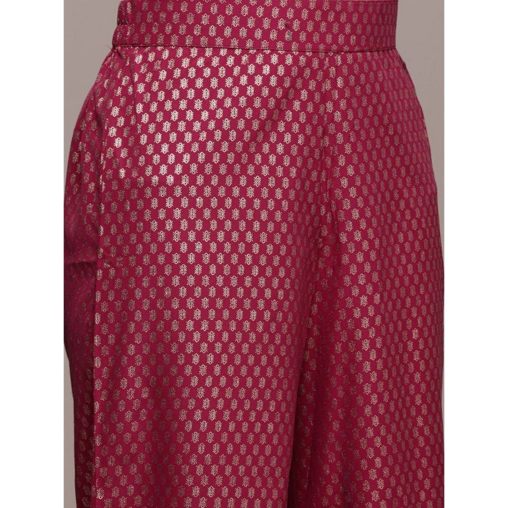 Women’s Casual Full Sleeve Kurti and Palazzo Set with Ethnic Designs in Crepe Fabric (Black & Dark Pink) - warehousetech13