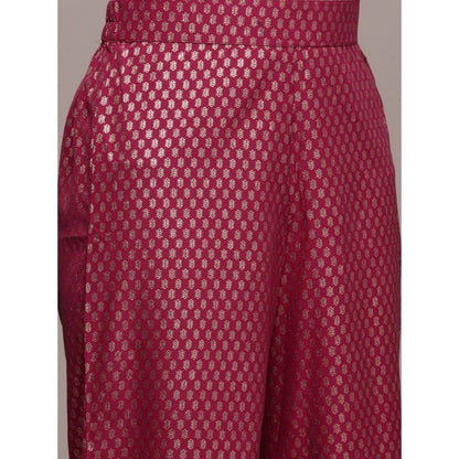 Women’s Casual Full Sleeve Kurti and Palazzo Set with Ethnic Designs in Crepe Fabric (Black & Dark Pink) - warehousetech13