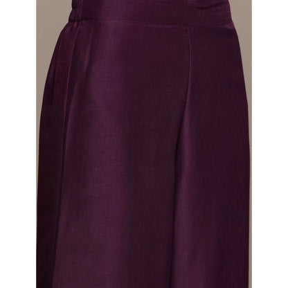Women's Ethnic Motifs 3/4 Sleeve Casual Chinon Kurti and Palazzo Set (Purple) - warehousetech13