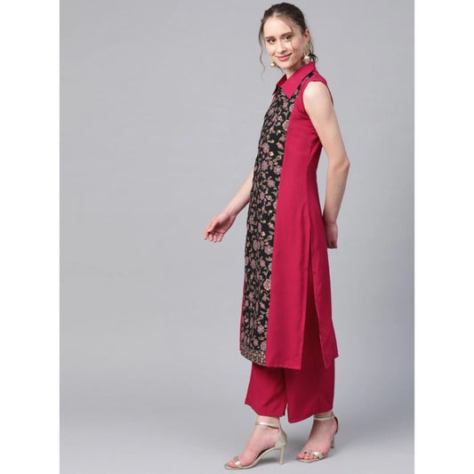 Women’s Casual Sleeveless Kurti with Palazzo Set (Pink) - warehousetech13