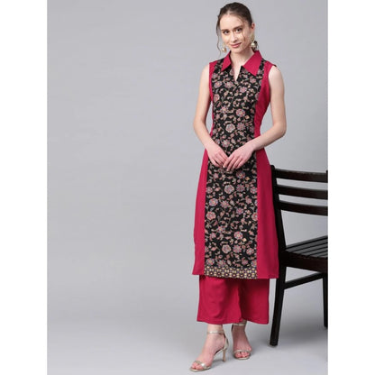 Women’s Casual Sleeveless Kurti with Palazzo Set (Pink) - warehousetech13