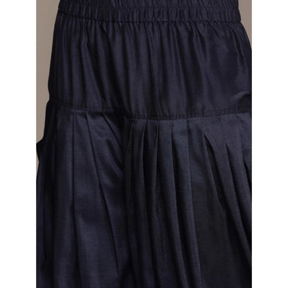 Floral Printed Chinon Kurti and Dhoti Pant Set for Women (Dark Blue) with Sleeveless Design. - warehousetech13