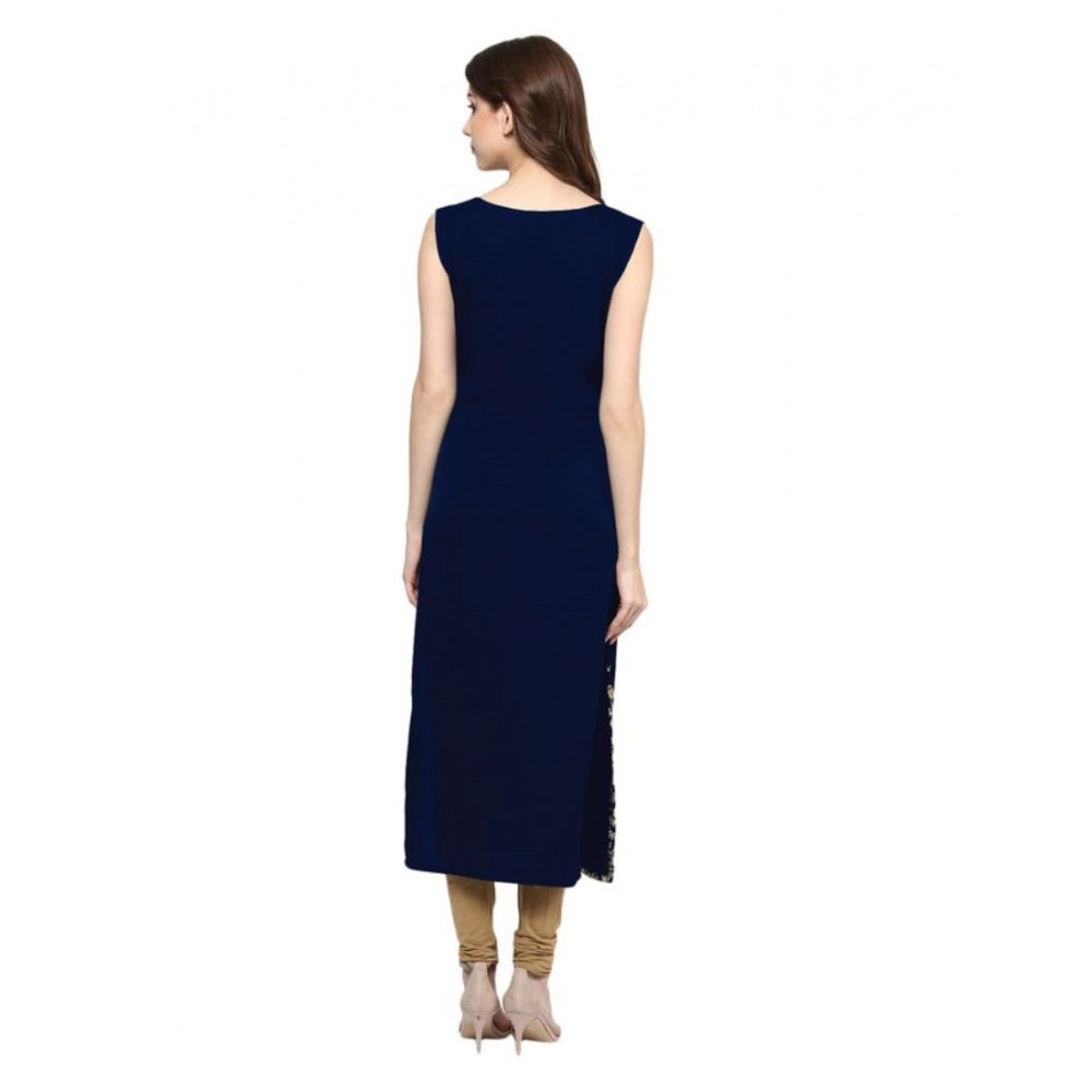 Floral Printed Crepe Kurti for Women without Sleeves (Blue) - warehousetech13