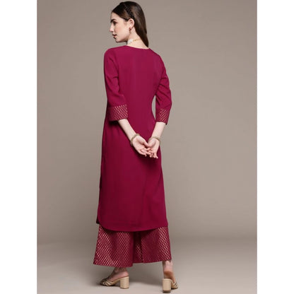 Women’s Casual Full Sleeve Kurti and Palazzo Set with Ethnic Designs in Crepe Fabric (Black & Dark Pink) - warehousetech13