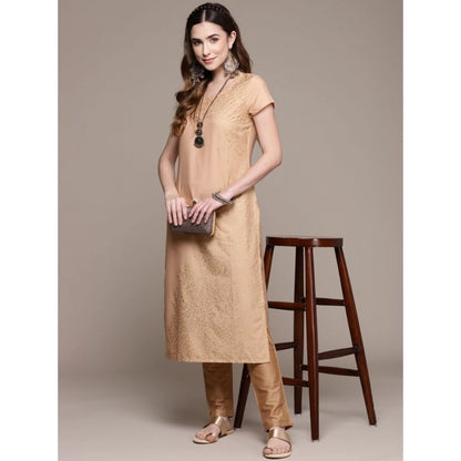Ladies' Casual Short Sleeve Floral Print Crepe Kurti (Peach) - warehousetech13