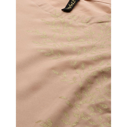 Ladies' Casual Short Sleeve Floral Print Crepe Kurti (Peach) - warehousetech13