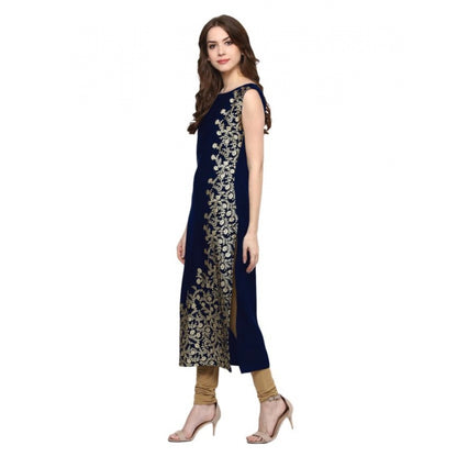Floral Printed Crepe Kurti for Women without Sleeves (Blue) - warehousetech13