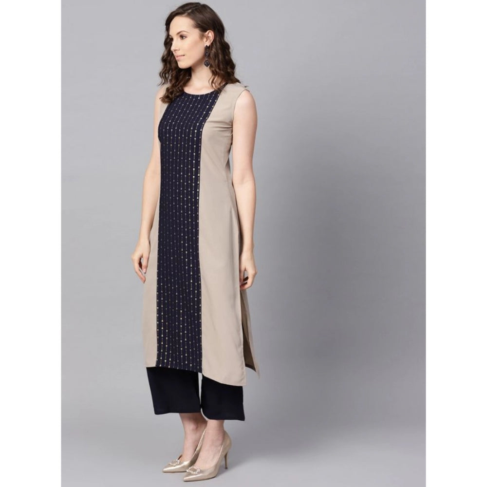 Women’s Floral Print Casual Sleeveless Kurti with Palazzo Set (Navy Blue) - warehousetech13