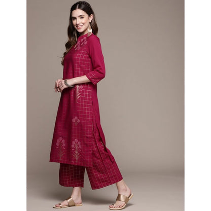 Casual 3/4 Sleeve Floral Printed Crepe Kurti and Palazzo Set for Women (Maroon) - warehousetech13