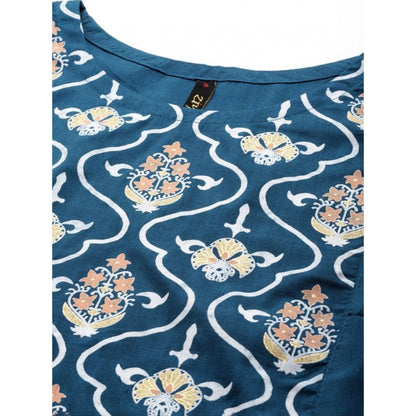 Women’s Casual Floral Printed Sleeveless Chinon Kurti with Palazzo Set (Maroon & Teal Blue)