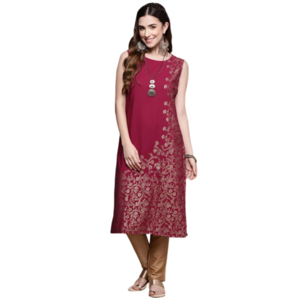 Floral Printed Crepe Kurti for Women without Sleeves (Pink) - warehousetech13