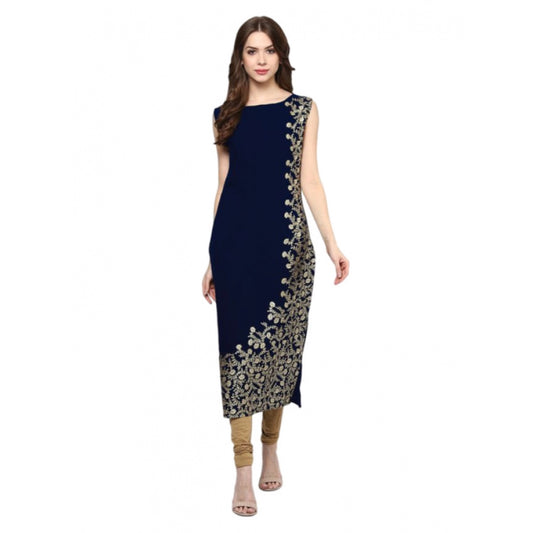 Floral Printed Crepe Kurti for Women without Sleeves (Blue) - warehousetech13
