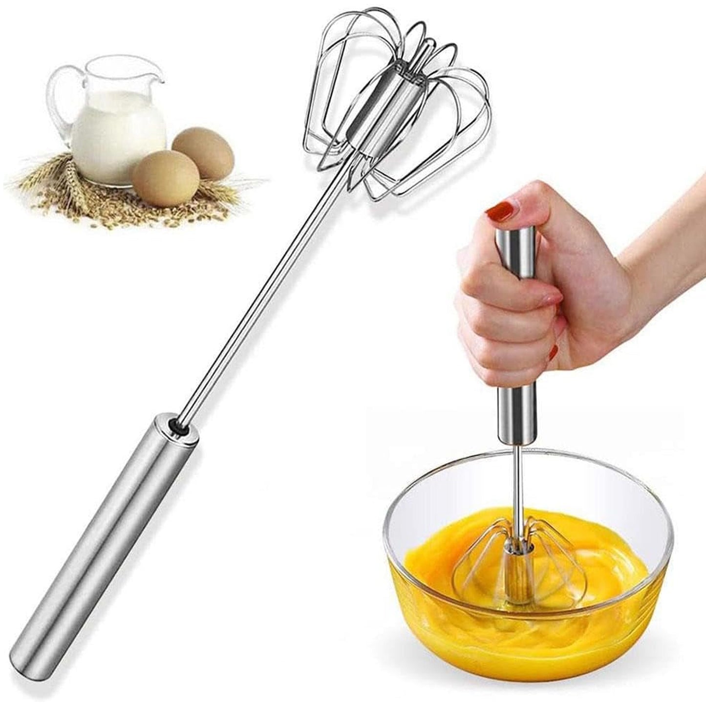 Big Stainless Steel Egg Whisk Hand Push Rotary Whisk Blender (1 Pc 35 Cm) - warehousetech13