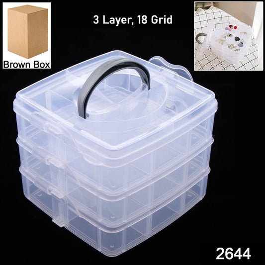 3-tier 18 Sections Transparent Stackable Adjustable Compartment Slot Plastic Craft Storage Box - warehousetech13