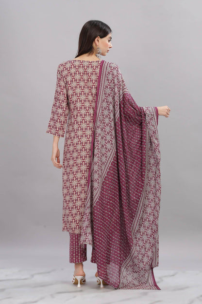 Firdous Rayon Maroon Kurta Set with Dupatta for Women – Elegant Festive & Ethnic Wear Outfit
